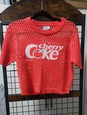 Coca Cola  Red Open-Knit Cherry Coke Tee EUC